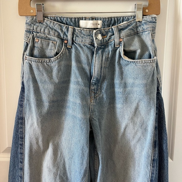 Zara Wide Leg Contrast Panel Jeans - Size 4 - Picture 7 of 10
